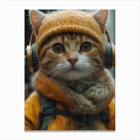 Cat With Headphones Canvas Print