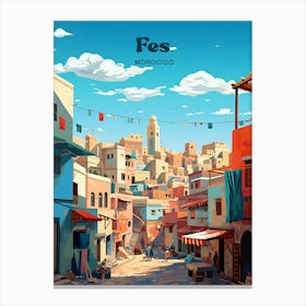 Fes Morocco Vibrant Street view Modern Travel Illustration Canvas Print