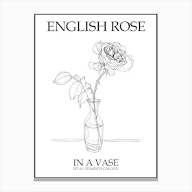 English Rose In A Vase Line Drawing 2 Poster Canvas Print