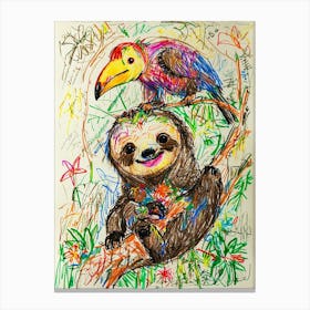 Sloth And Toucan 1 Canvas Print