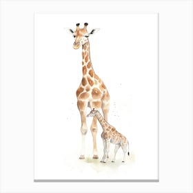 Giraffe And Baby Watercolour Illustration 1 Canvas Print
