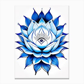 Lotus Flower, Symbol, Third Eye Blue & White 3 Canvas Print