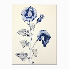 Blue Botanical Hollyhock 3 Canvas Print