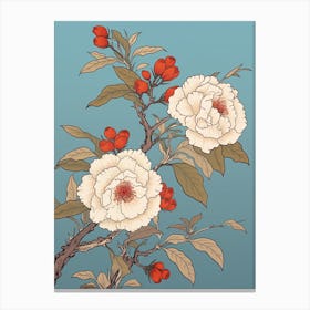 Benifuuki Japanese Tea Camellia 2 Vintage Japanese Botanical Canvas Print
