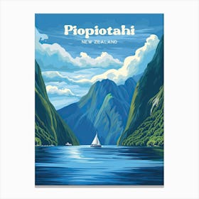 Milford Sound Piopiotahi New Zealand Fiord Art Illustration Canvas Print