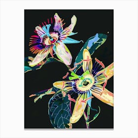 Neon Flowers On Black Passionflower 4 Canvas Print
