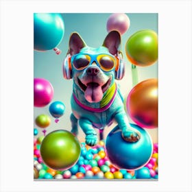 Dog With Headphones And Balloons Canvas Print