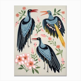 Folk Style Bird Painting Great Blue Heron 4 Canvas Print