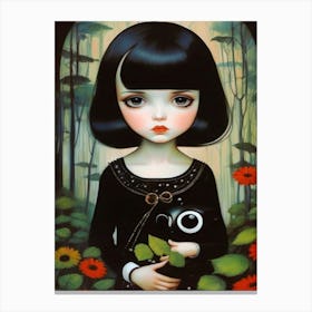 Big Eye Gothic Girl With Toy Owl Canvas Print