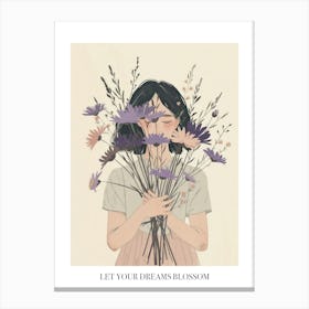 Let Your Dreams Blossom Poster Spring Girl With Purple Flowers 2 Canvas Print