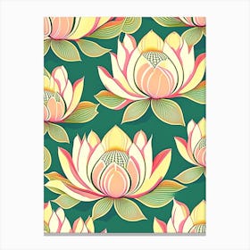 Lotus Flower Repeat Pattern Retro Illustration 3 Canvas Print