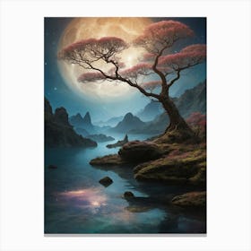 Lone Tree In The Moonlight Canvas Print