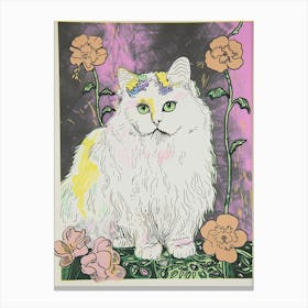 Cute Ragdoll Cat With Flowers Illustration 1 Canvas Print