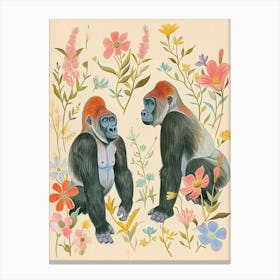Folksy Floral Animal Drawing Gorilla 7 Canvas Print