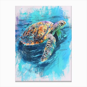 Colourful Mixed Media Sea Turtle 2 Canvas Print