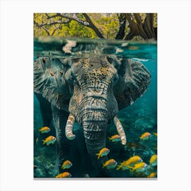 Elephant In The Water Canvas Print