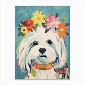 Maltese Portrait With A Flower Crown, Matisse Painting Style 3 Canvas Print