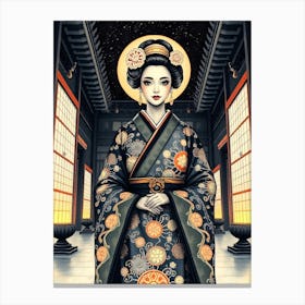 Geisha in Black decorated Kimono Canvas Print