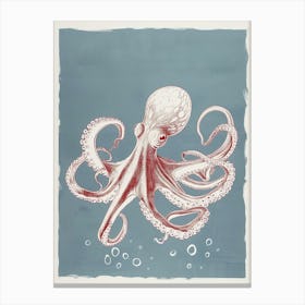 Chalk Blue Octopus Inspired Linocut 1 Canvas Print