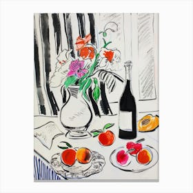 Wine and Flowers on the Table. Matisse style Canvas Print