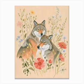 Folksy Floral Animal Drawing Wolf 5 Canvas Print