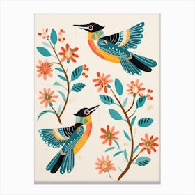 Folk Style Bird Painting Kingfisher 3 Canvas Print