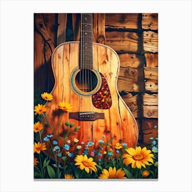 Acoustic Guitar And Flowers Canvas Print