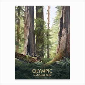 Olympic National Park Watercolour Vintage Travel Poster 3 Canvas Print