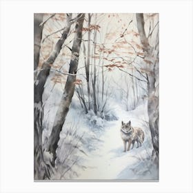 Winter Watercolour Gray Wolf 3 Canvas Print