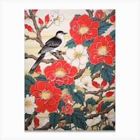 Morning Glory And Bird 2 Vintage Japanese Botanical Canvas Print