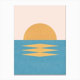 Sunrise Graphic Abstract Seascape - Blue Gold Canvas Print