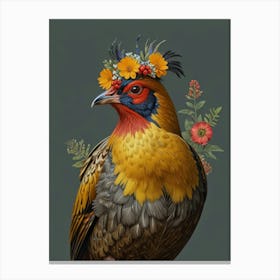 Pheasant With A Flower Crown European Robin Canvas Print