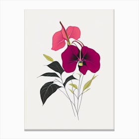 Impatiens Floral Minimal Line Drawing 2 Flower Canvas Print