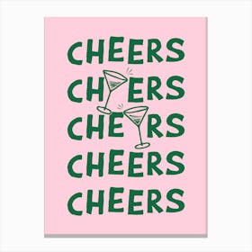 Cheers Cocktail Drinks in Green and Pink Canvas Print