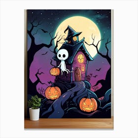 Halloween House With Pumpkins 12 Canvas Print