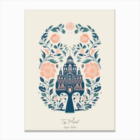 Taj Mahal   Agra, India   Cute Botanical Illustration Travel 4 Poster Canvas Print