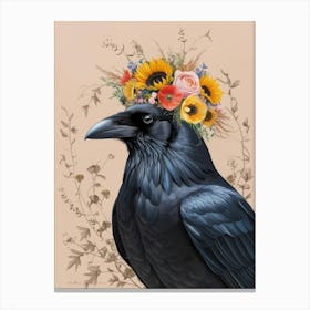 Crow With Flowers 8 Canvas Print