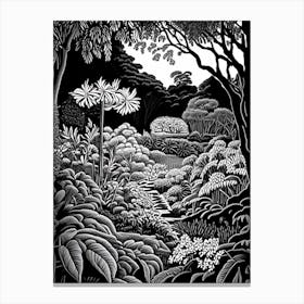 Montreal Botanical Garden, Canada Linocut Black And White Vintage Canvas Print