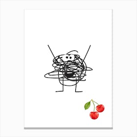 Scribbles And Cherries.A work of art. Children's rooms. Nursery. A simple, expressive and educational artistic style. Canvas Print