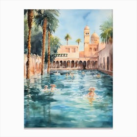 Swimming In Marrakech Morocco 2 Watercolour Canvas Print
