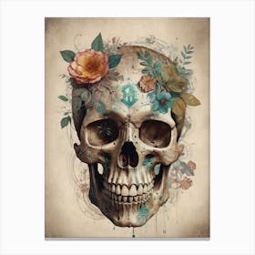 Floral Skull Vintage Painting (27) Canvas Print