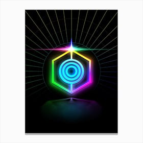 Neon Geometric Glyph in Candy Blue and Pink with Rainbow Sparkle on Black n.0409 Canvas Print