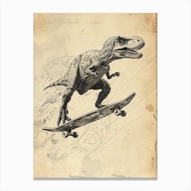 Vintage Deinonychus Dinosaur On A Skateboard   1 Canvas Print