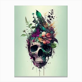 Skull With Splatter Effects 2 Botanical Canvas Print