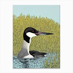 Common Loon Linocut Bird Canvas Print