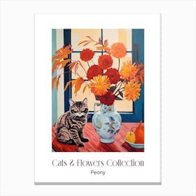 Cats & Flowers Collection Peony Flower Vase And A Cat, A Painting In The Style Of Matisse 0 Canvas Print