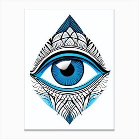 Psychedelic Eye, Symbol, Third Eye Blue & White 5 Canvas Print