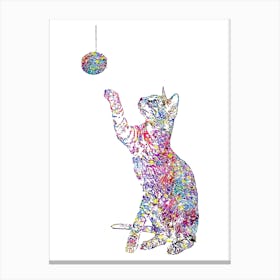 Cat Playing With A Ball Watercolor Canvas Print