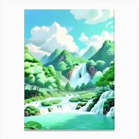 Waterfall In The Mountains Canvas Print