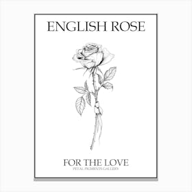 English Rose Black And White Line Drawing 21 Poster Canvas Print